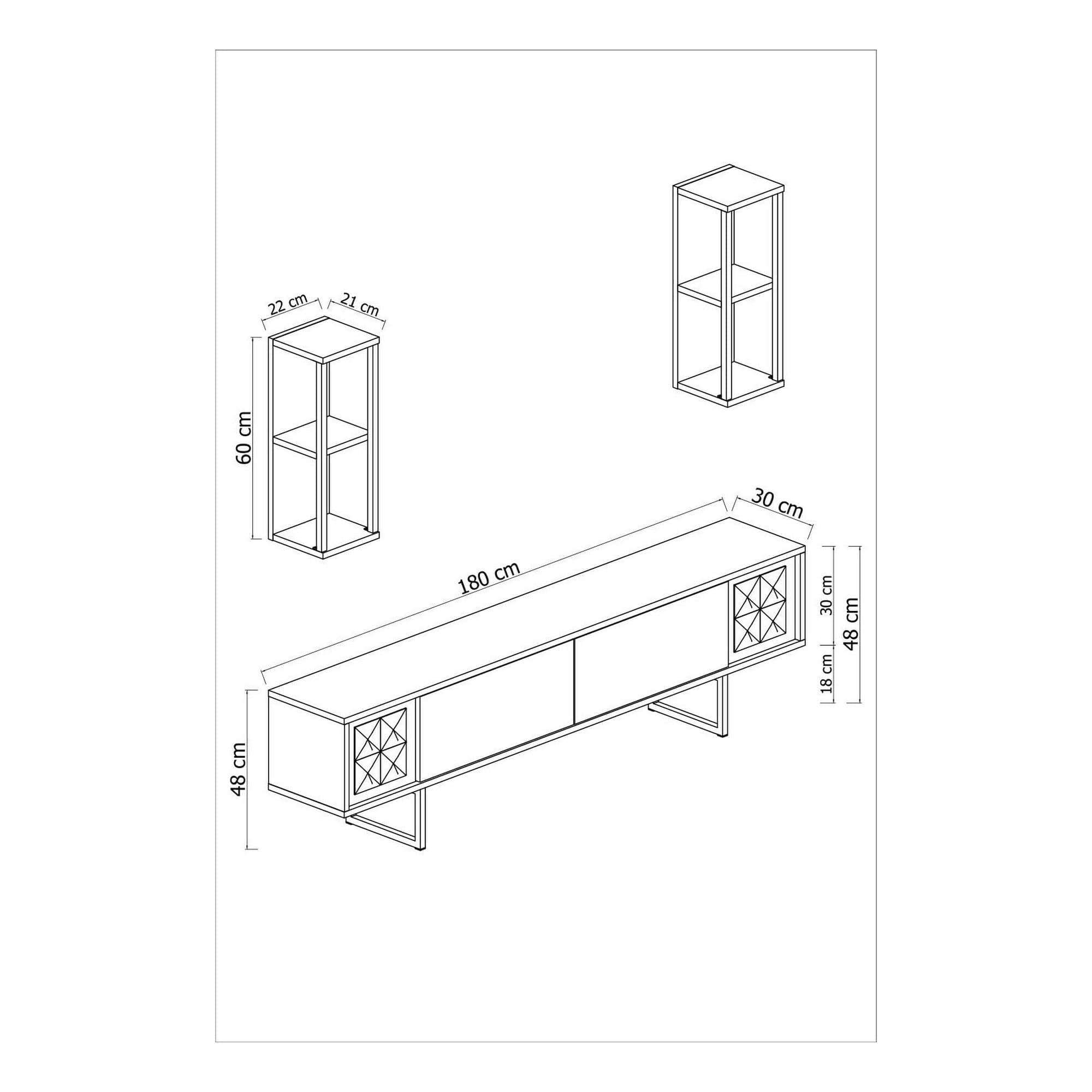 Mobilier living 618BLY1156, alb/negru, PAL melaminat/metal, 4 piese