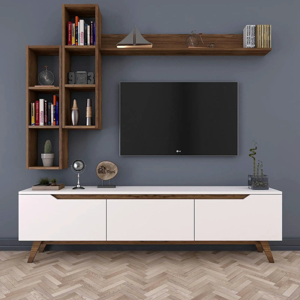 Mobilier living 893RAN1239, alb/nuc, PAL melaminat, 4 piese