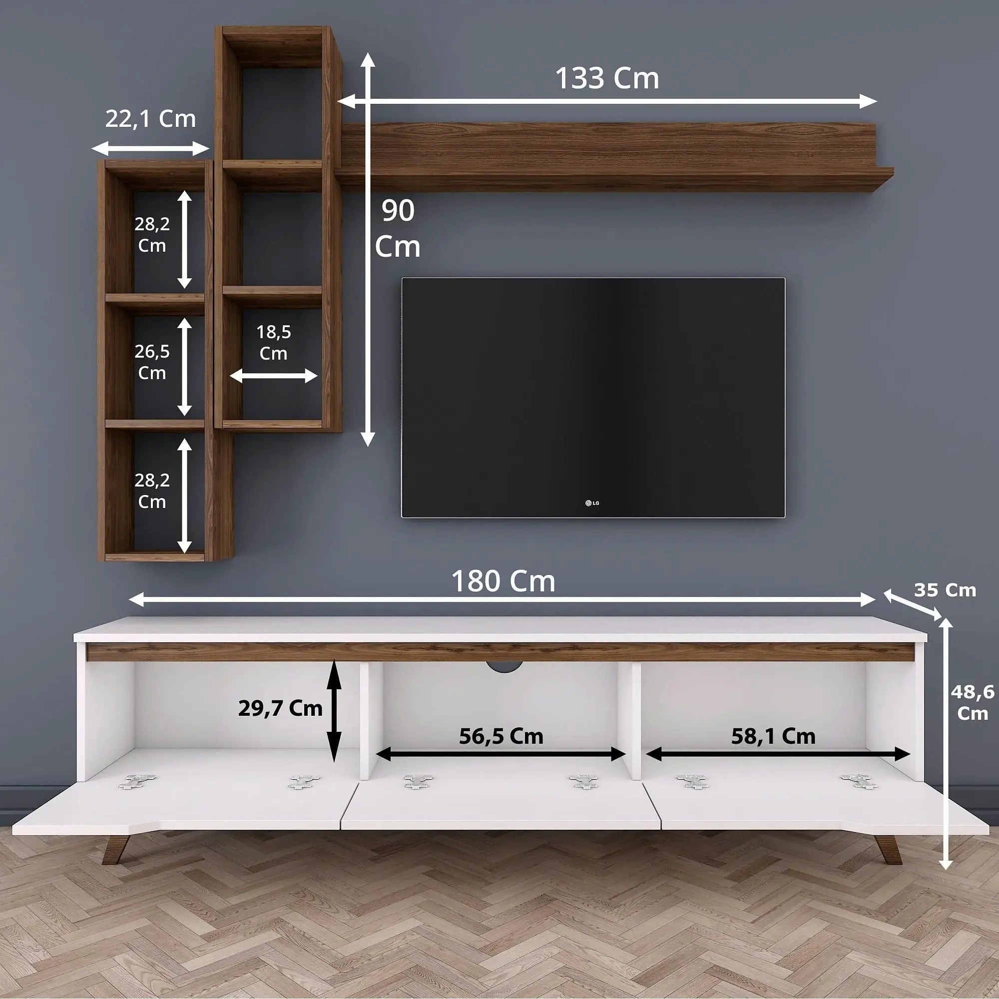 Mobilier living 893RAN1239, alb/nuc, PAL melaminat, 4 piese