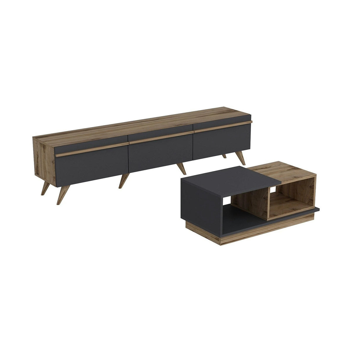Mobilier living AMSTERDAM, nuc/gri antracit, PAL melaminat, 2 piese