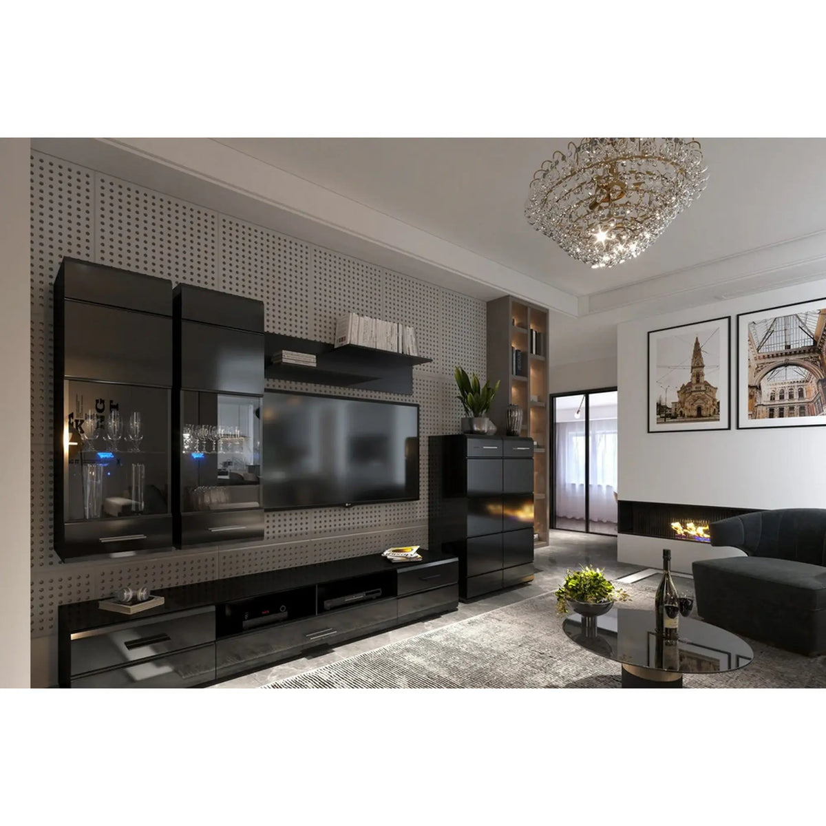 Mobilier living ARCTIC, negru, PAL, 285x40x190 cm