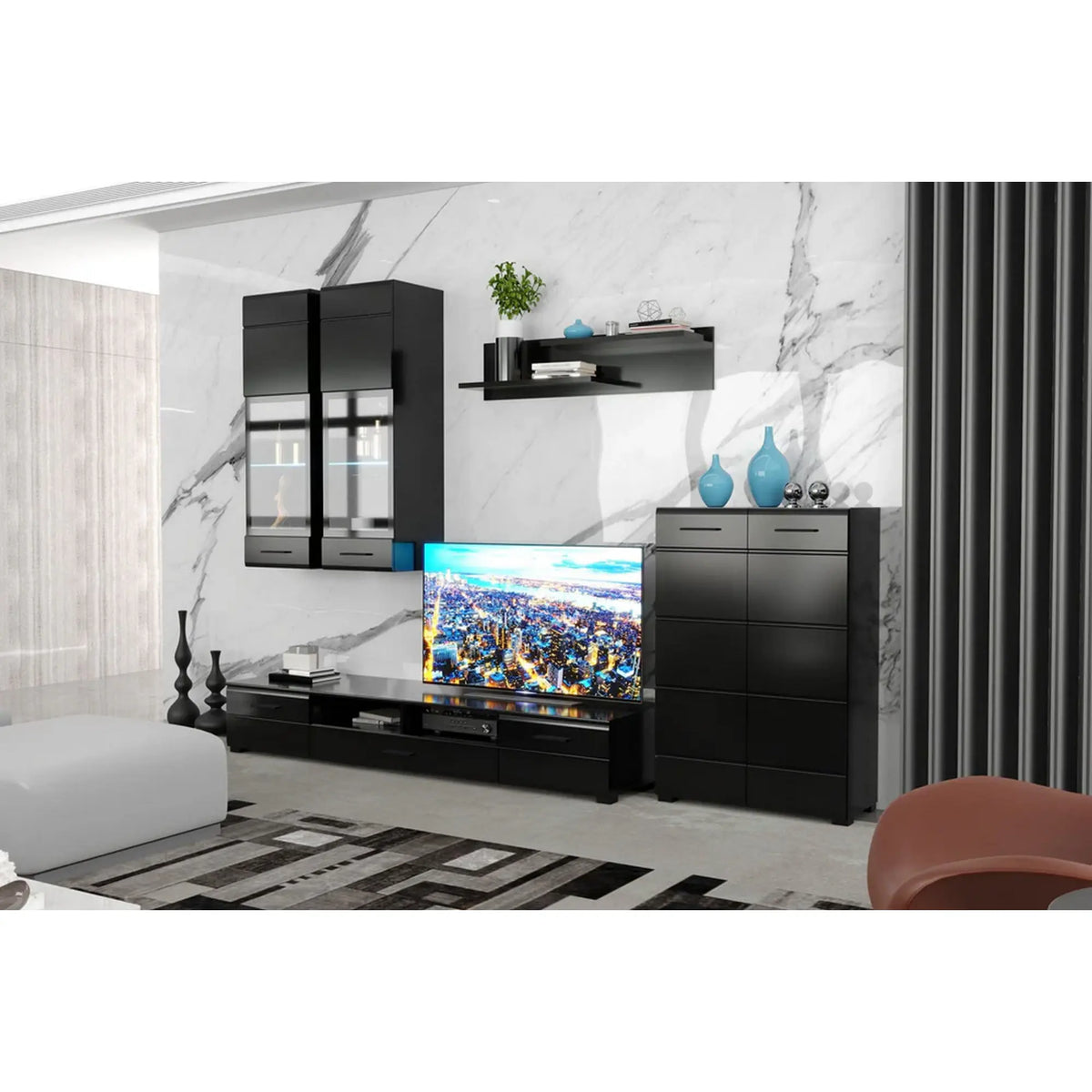 Mobilier living ARCTIC, negru, PAL, 285x40x190 cm