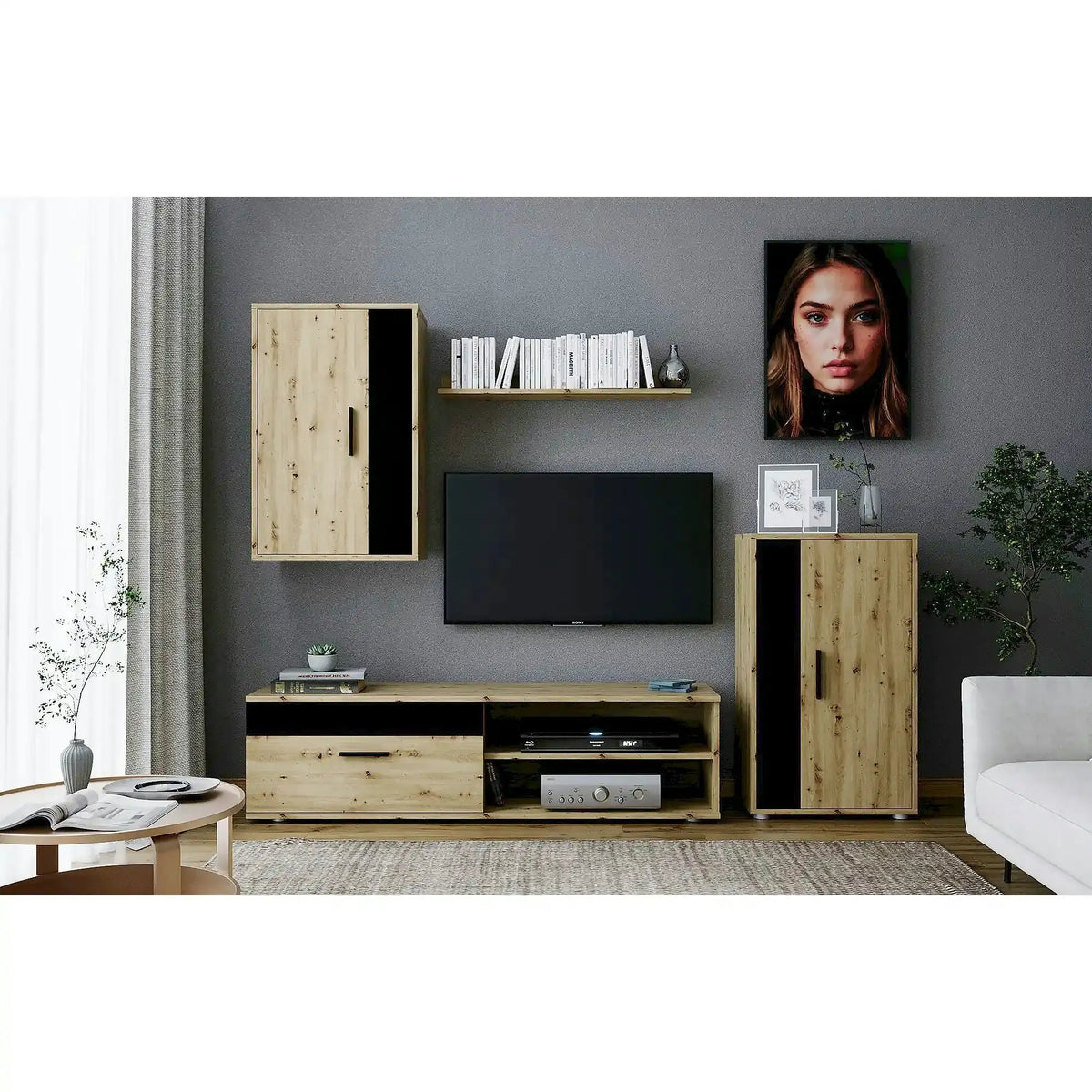 Mobilier living BENSON, stejar artisan/negru, PAL