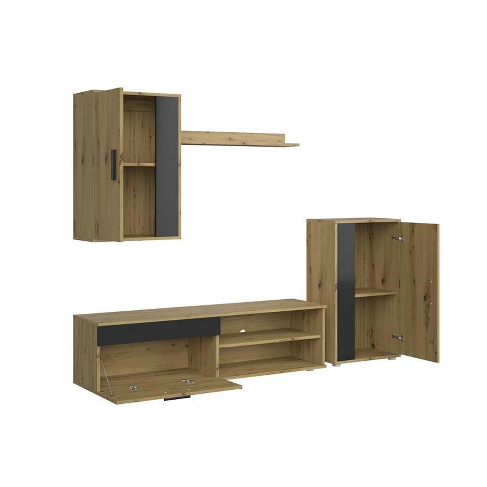 Mobilier living BENSON, stejar artisan/negru, PAL