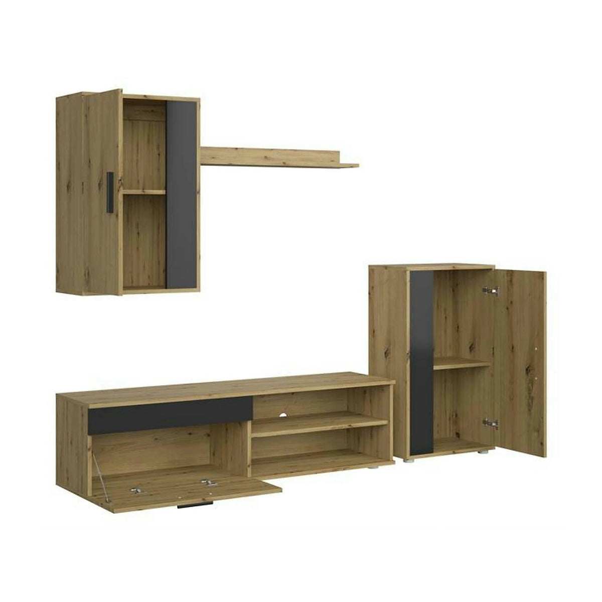 Mobilier living BENSON, stejar artisan/negru, PAL