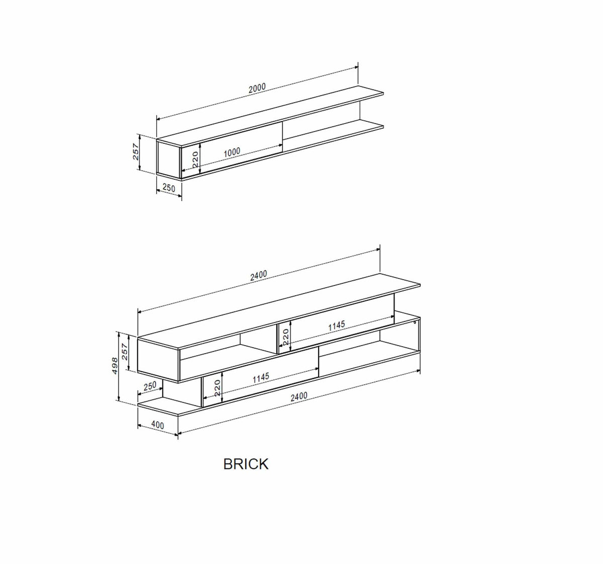Mobilier living BRIK, stejar sonoma/casmir, PAL, 240x40x190 cm