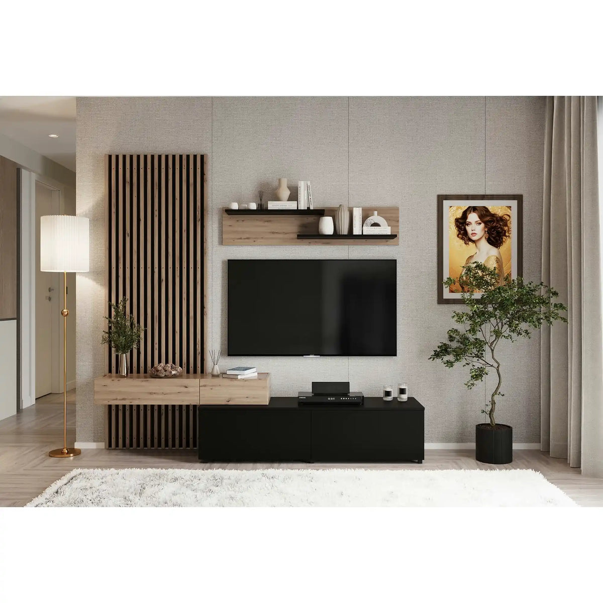 Mobilier living CAMINO, stejar artisan/negru, PAL laminat