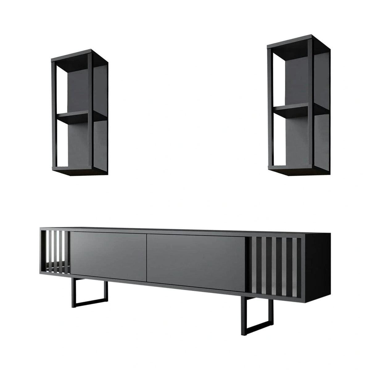 Mobilier living CHROME LINE, gri/negru, PAL melaminat/metal, 3 piese