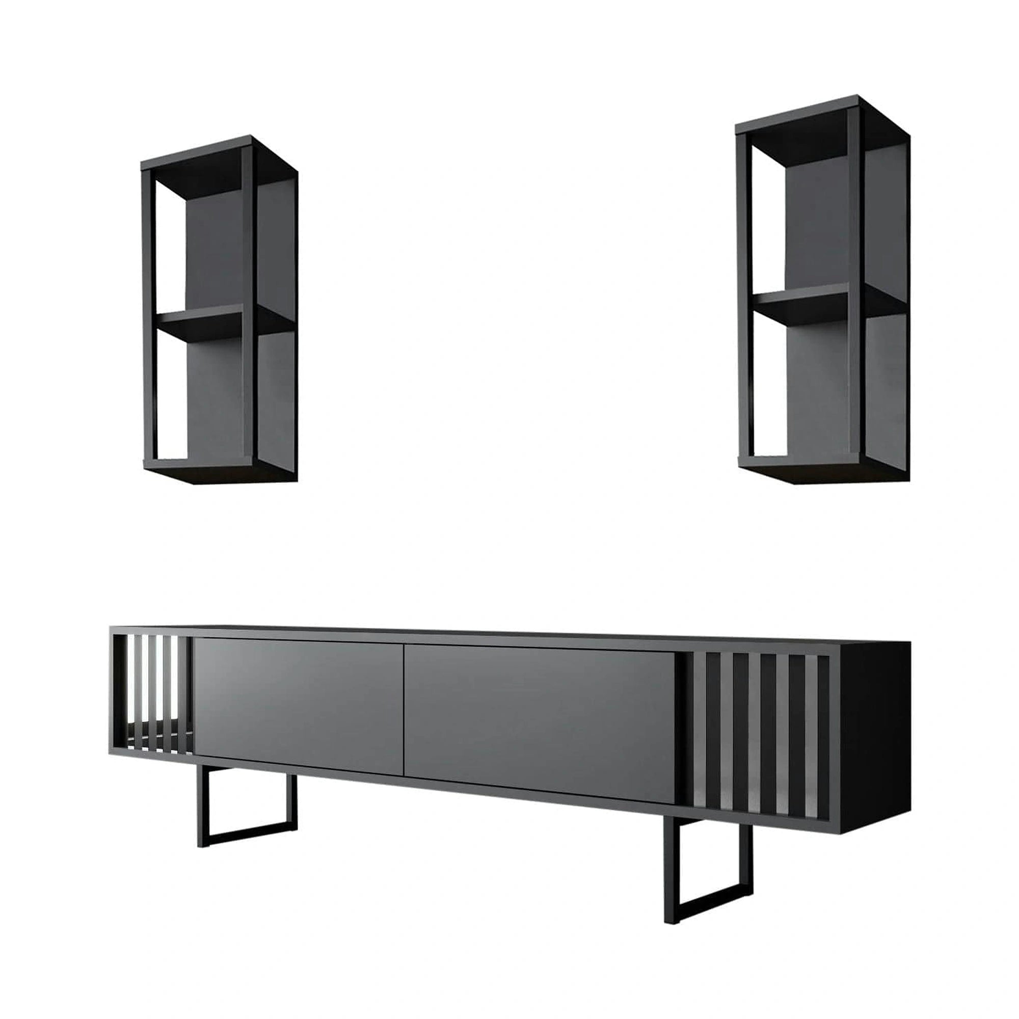 Mobilier living CHROME LINE, gri/negru, PAL melaminat/metal, 3 piese