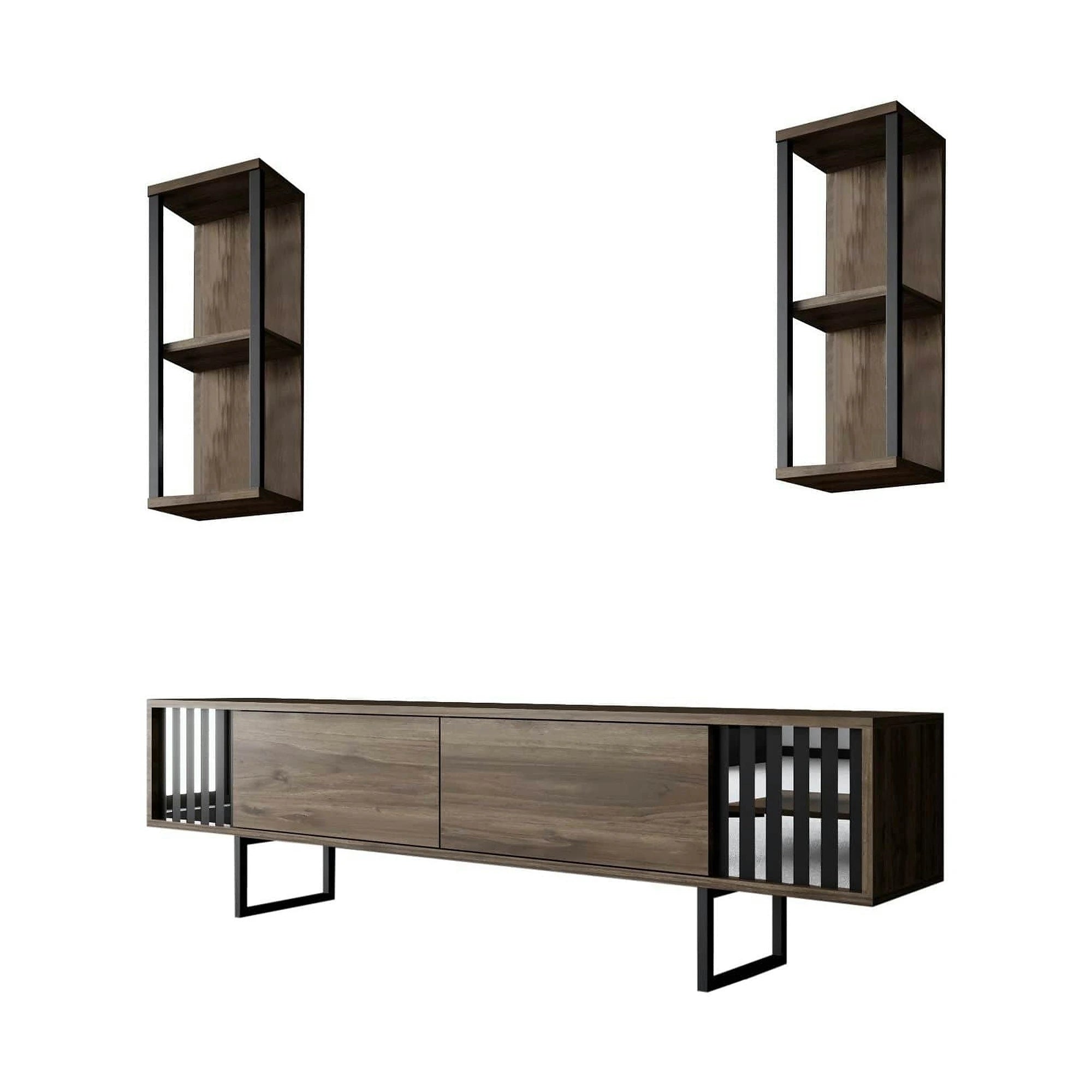 Mobilier living CHROME LINE, nuc/negru, PAL melaminat/metal, 3 piese
