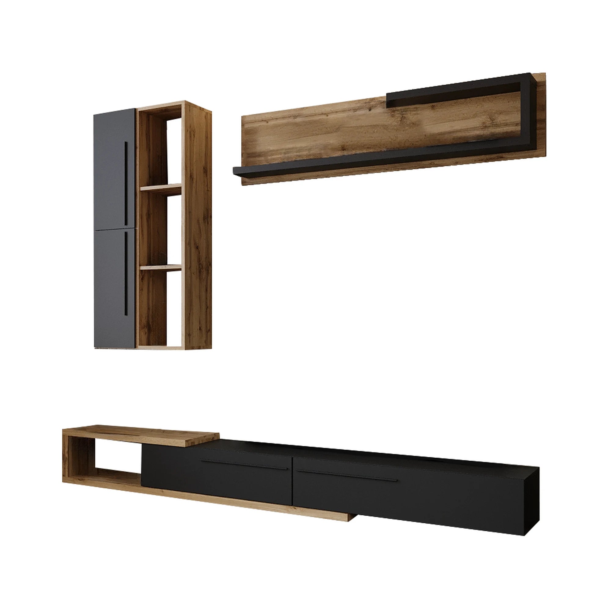 Mobilier living KALVADOS, stejar tacho/gri antracit, PAL melaminat, 3 piese, 210x38x200 cm