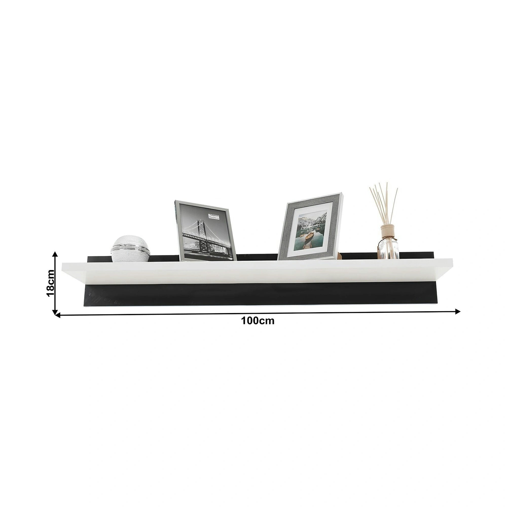 Mobilier living LEO, alb/negru lucios, PAL melaminat/sticla, cu iluminare LED, 7 piese, 250x42x180 cm