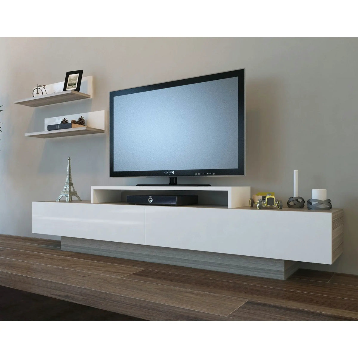 Mobilier living LUSI, alb/stejar, PAL melaminat, 3 piese