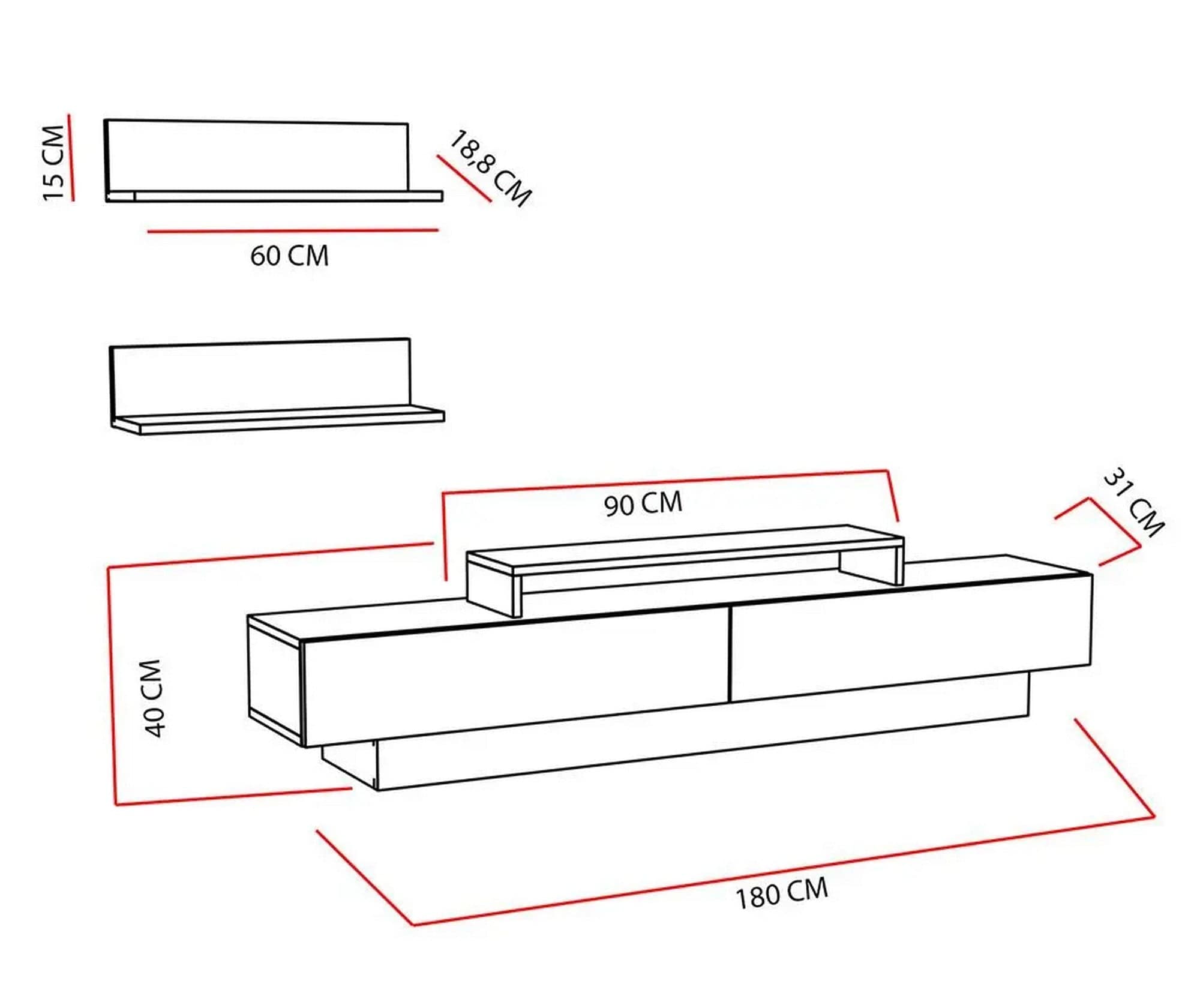 Mobilier living LUSI, alb/stejar, PAL melaminat, 3 piese