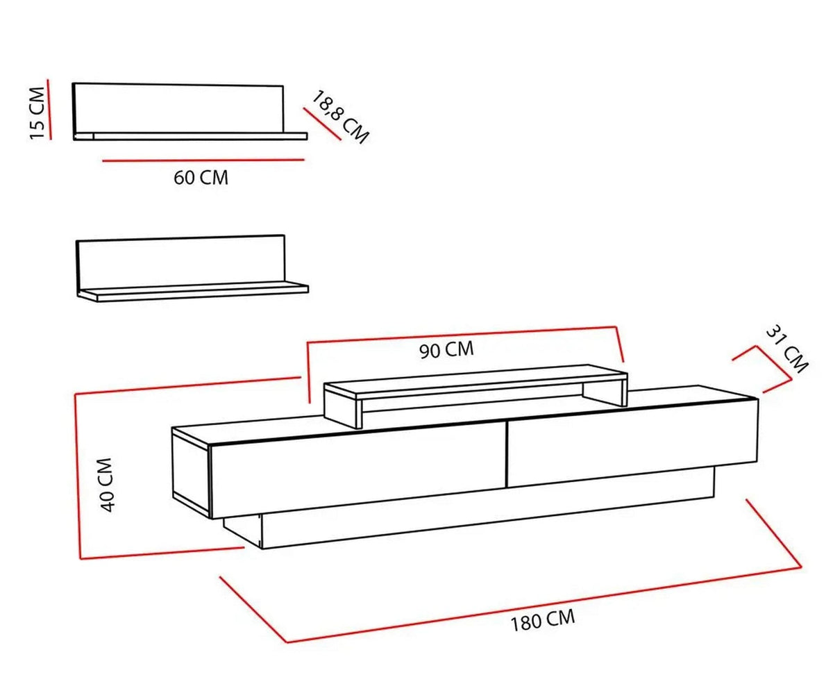 Mobilier living LUSI, alb/stejar, PAL melaminat, 3 piese
