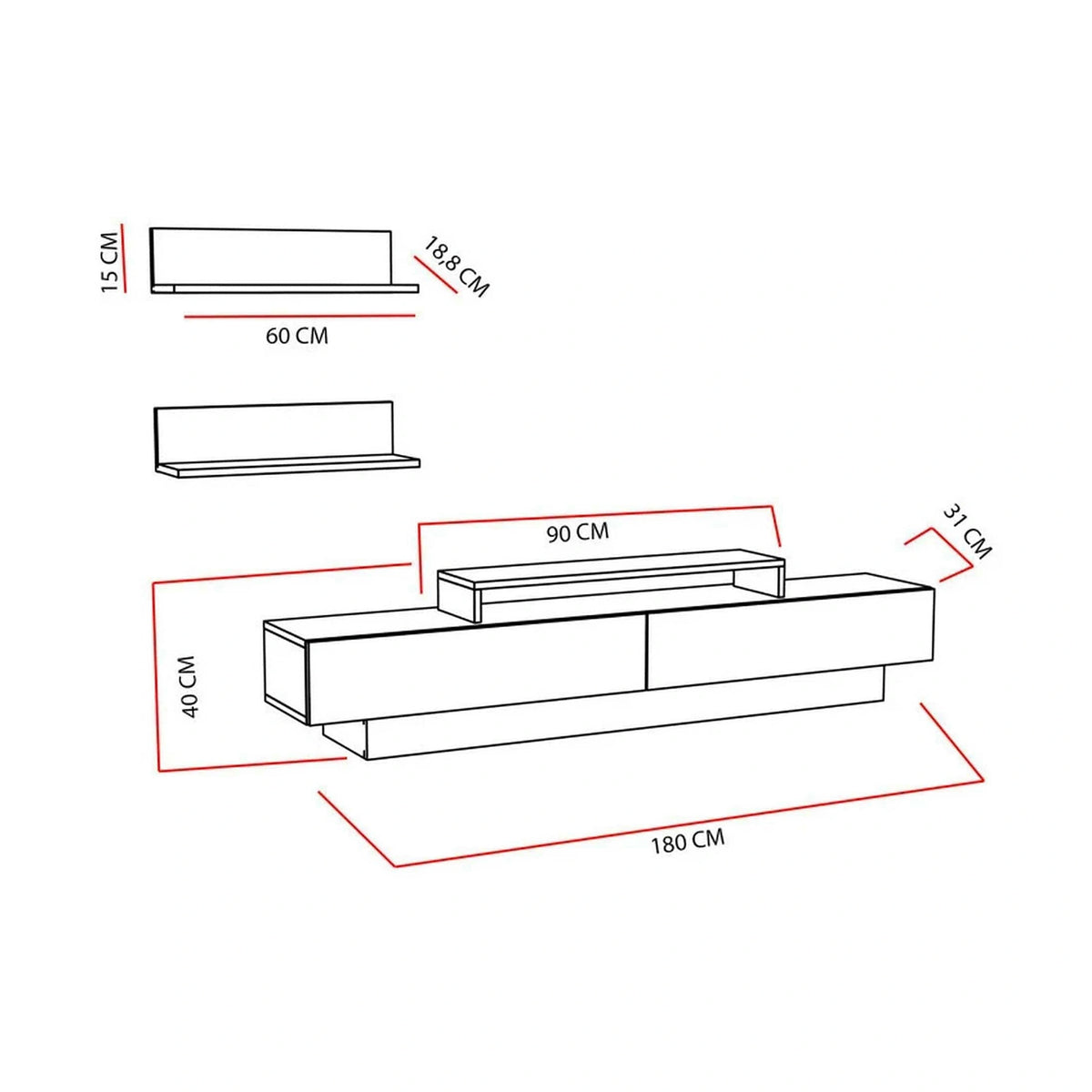 Mobilier living LUSI, maro/alb, PAL melaminat, 3 piese