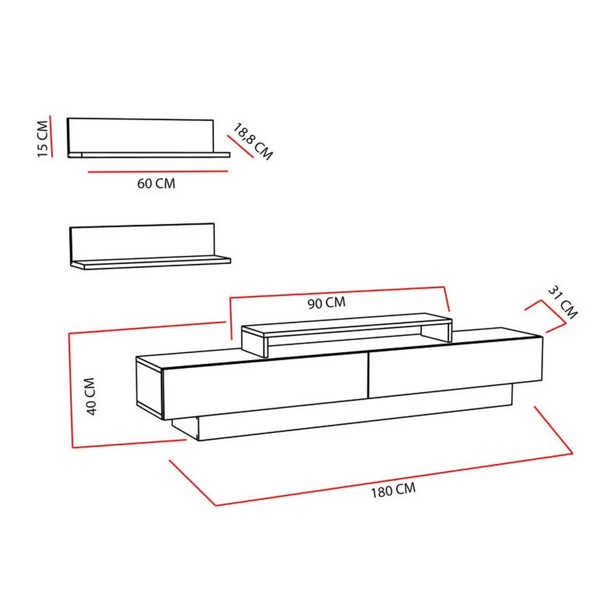 Mobilier living LUSI, maro/alb, PAL melaminat, 3 piese