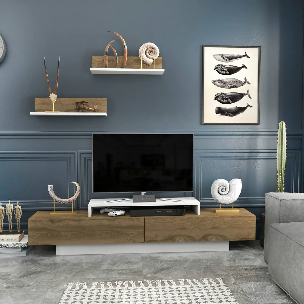 Mobilier living LUSI, stejar inchis/alb, PAL melaminat, 3 piese