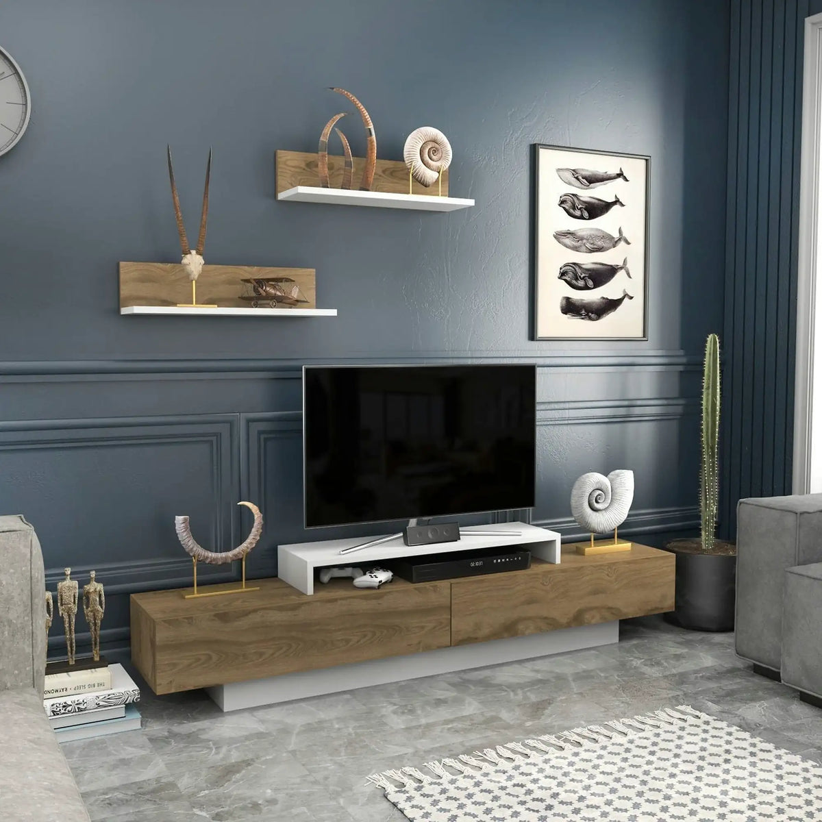 Mobilier living LUSI, stejar inchis/alb, PAL melaminat, 3 piese