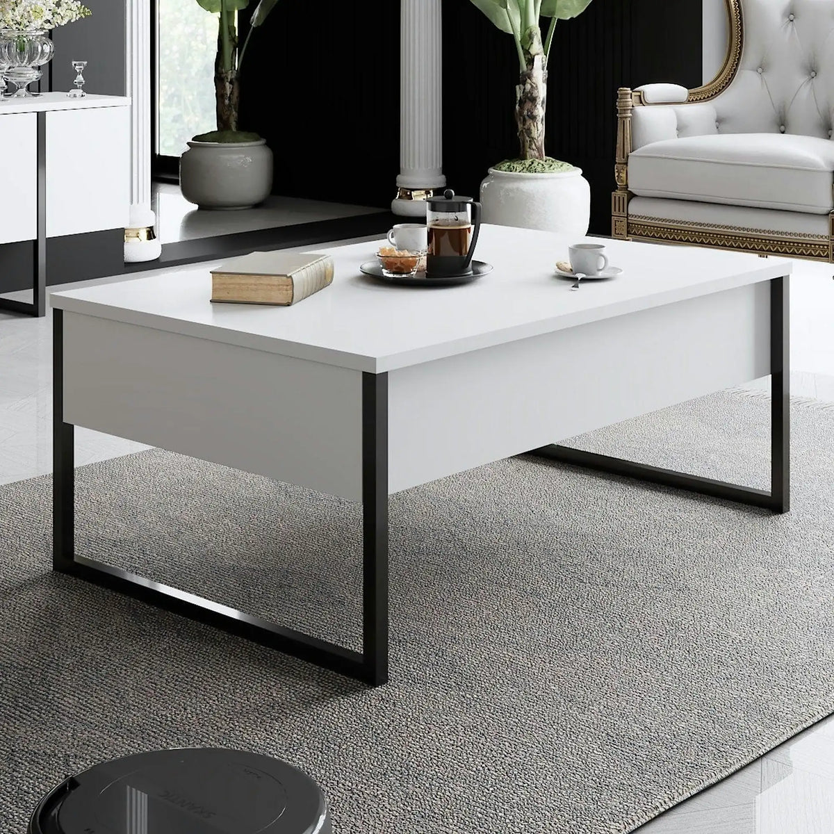 Mobilier living LUXE, alb/negru, PAL melaminat/metal, 2 piese