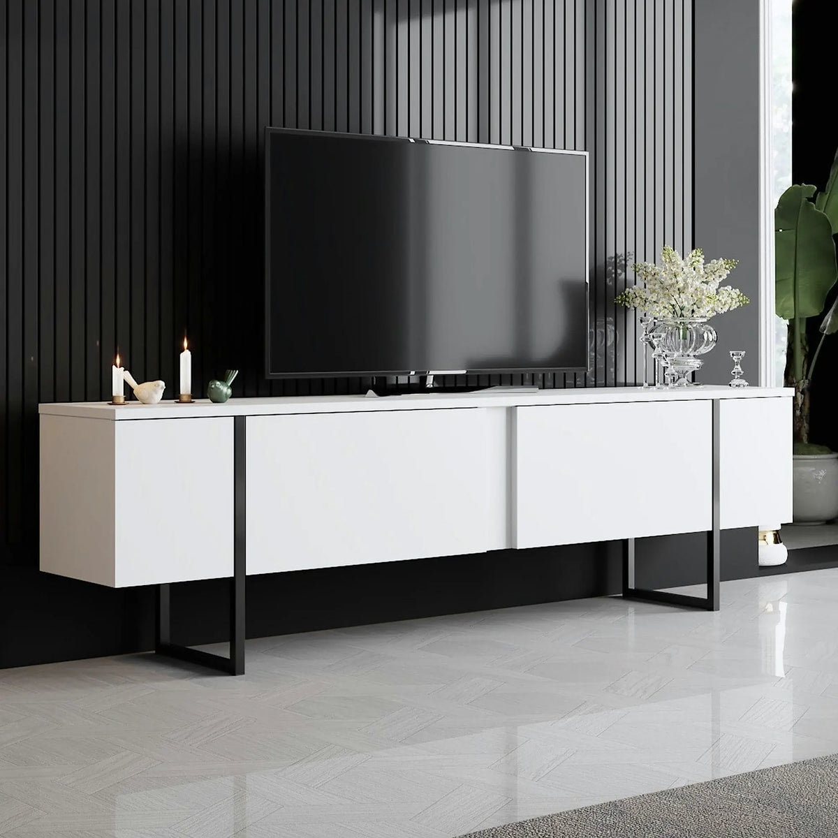 Mobilier living LUXE, alb/negru, PAL melaminat/metal, 2 piese