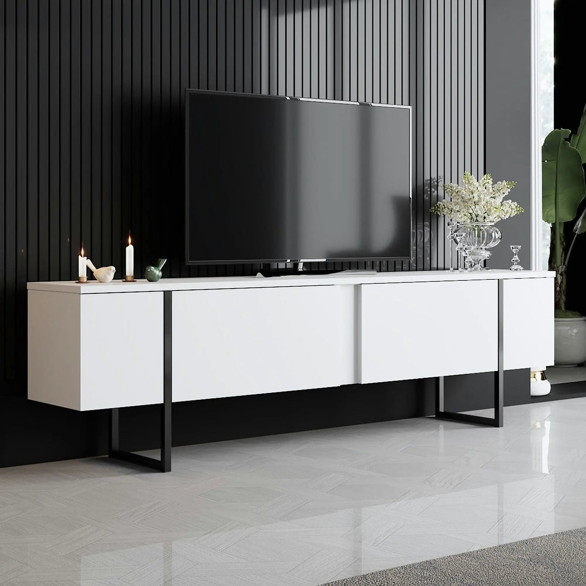 Mobilier living LUXE, alb/negru, PAL melaminat/metal, 2 piese