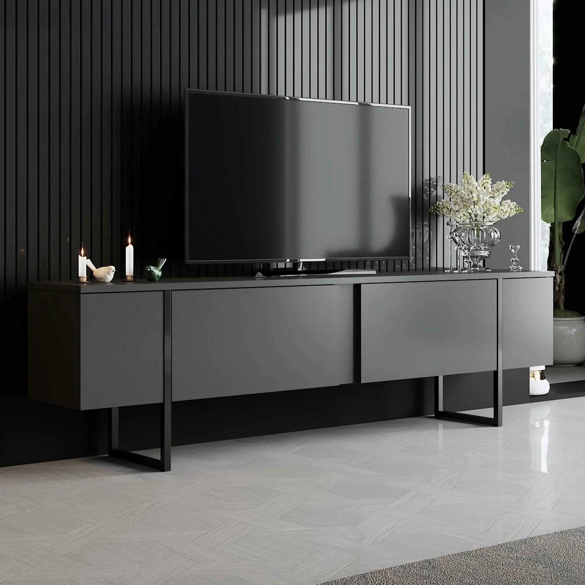 Mobilier living LUXE, gri antracit/negru, PAL melaminat/metal, 2 piese