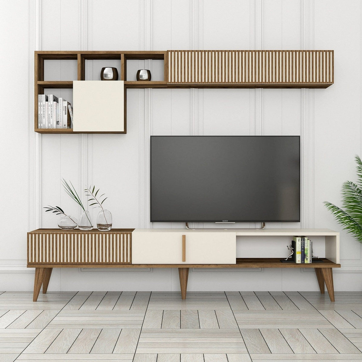 Mobilier living MILAN, nuc/crem, PAL melaminat, 2 piese
