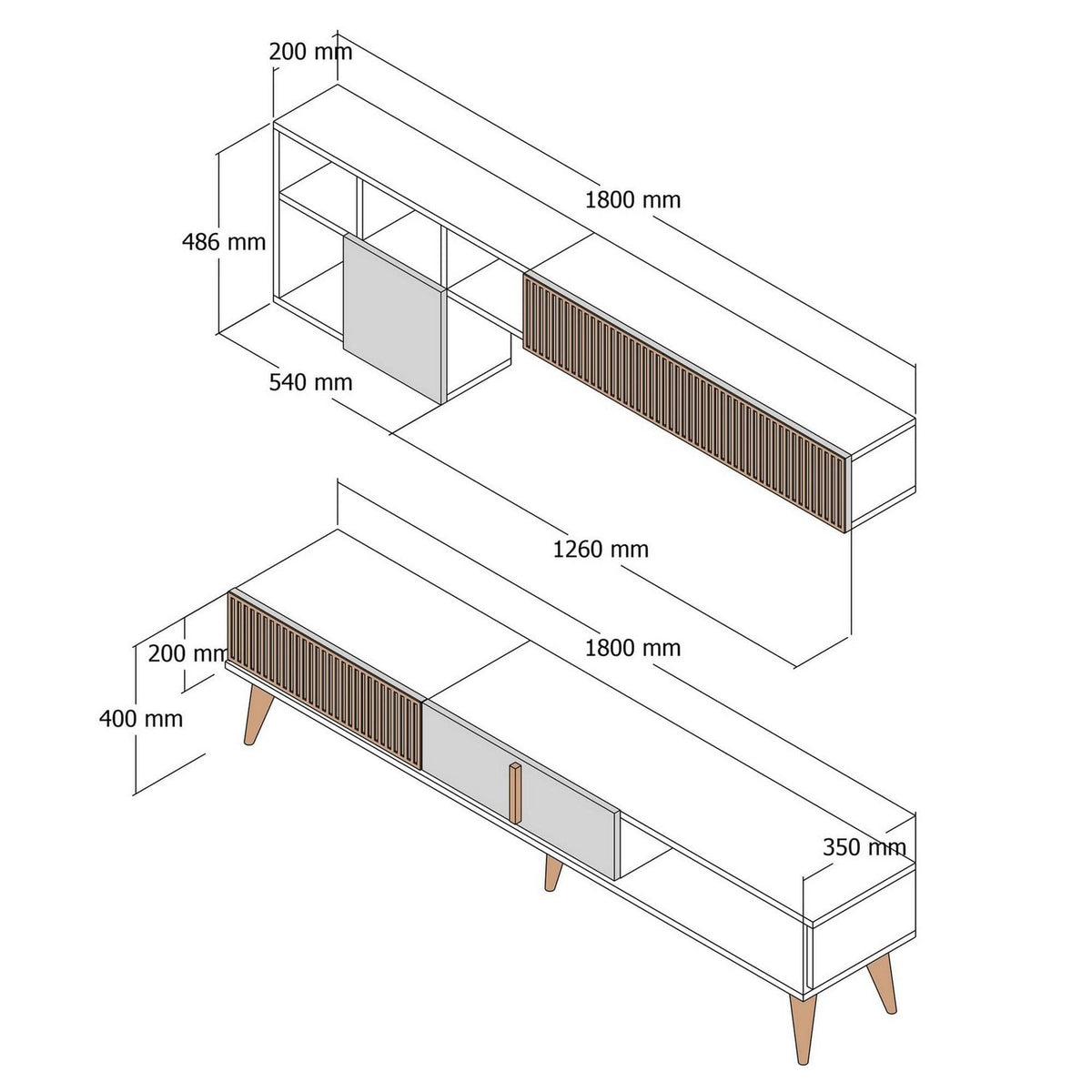 Mobilier living MILAN, nuc/crem, PAL melaminat, 2 piese