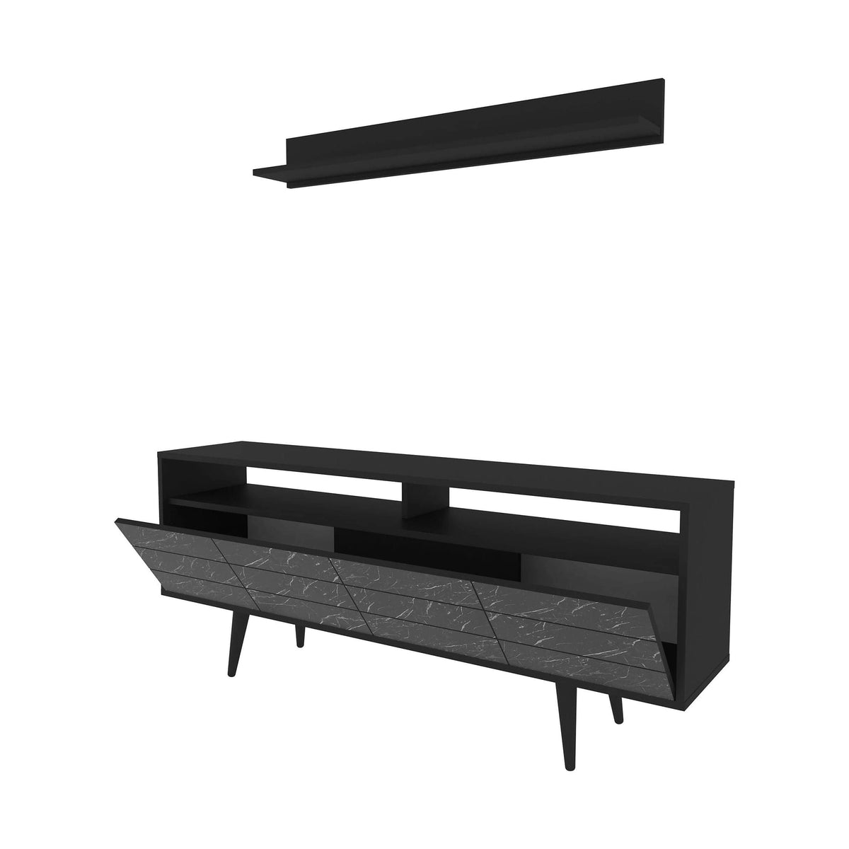 Mobilier living OLA, negru cu efect de marmura, PAL melaminat, 2 piese