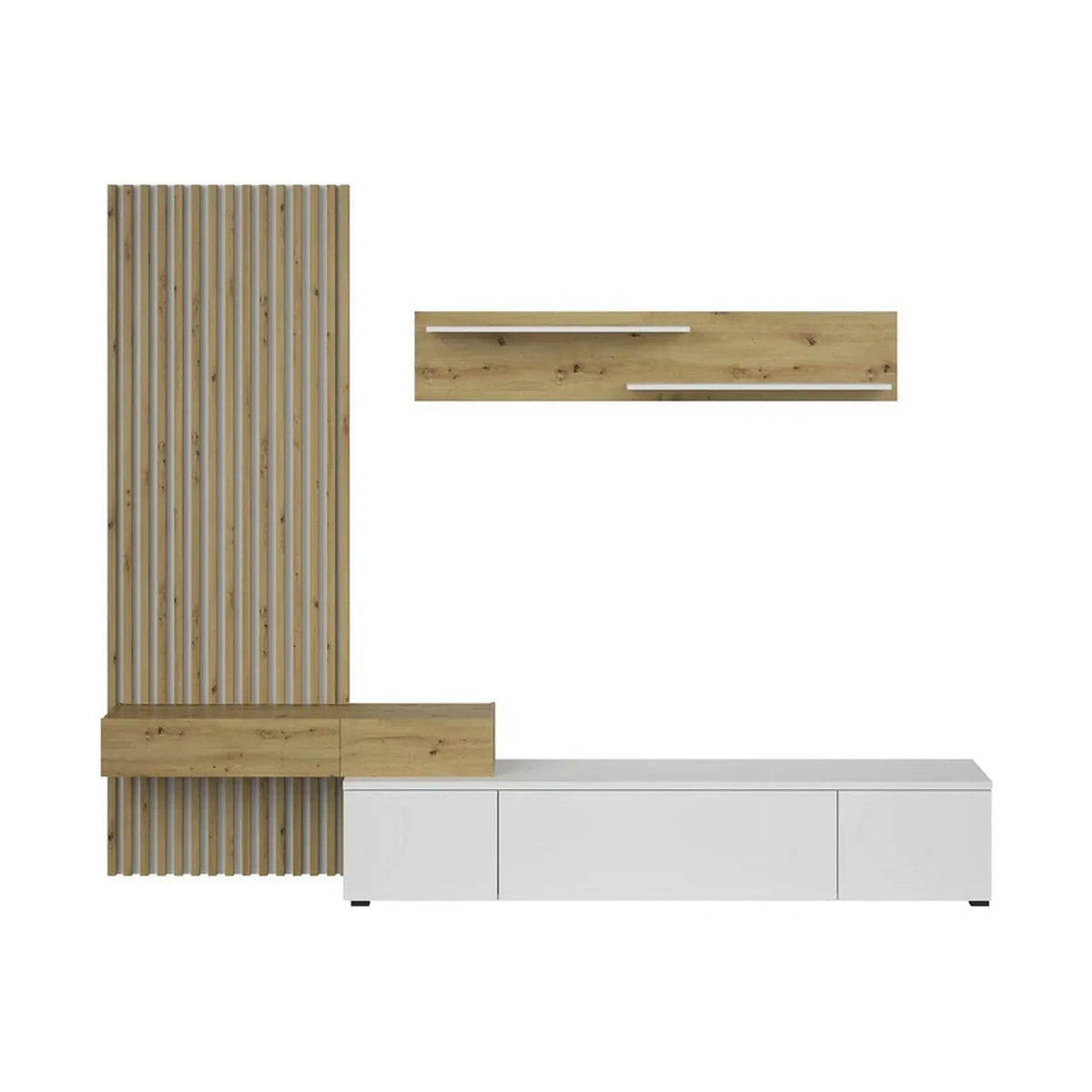Mobilier living REBECA PLUS, stejar artisan/alb, PAL, 250x43x200 cm