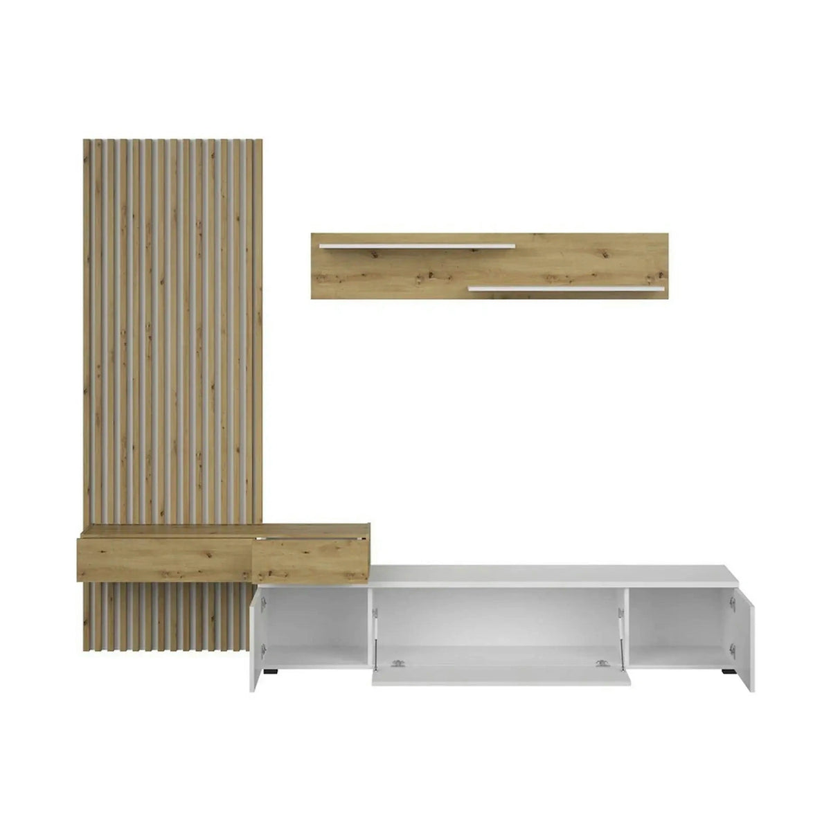 Mobilier living REBECA PLUS, stejar artisan/alb, PAL, 250x43x200 cm