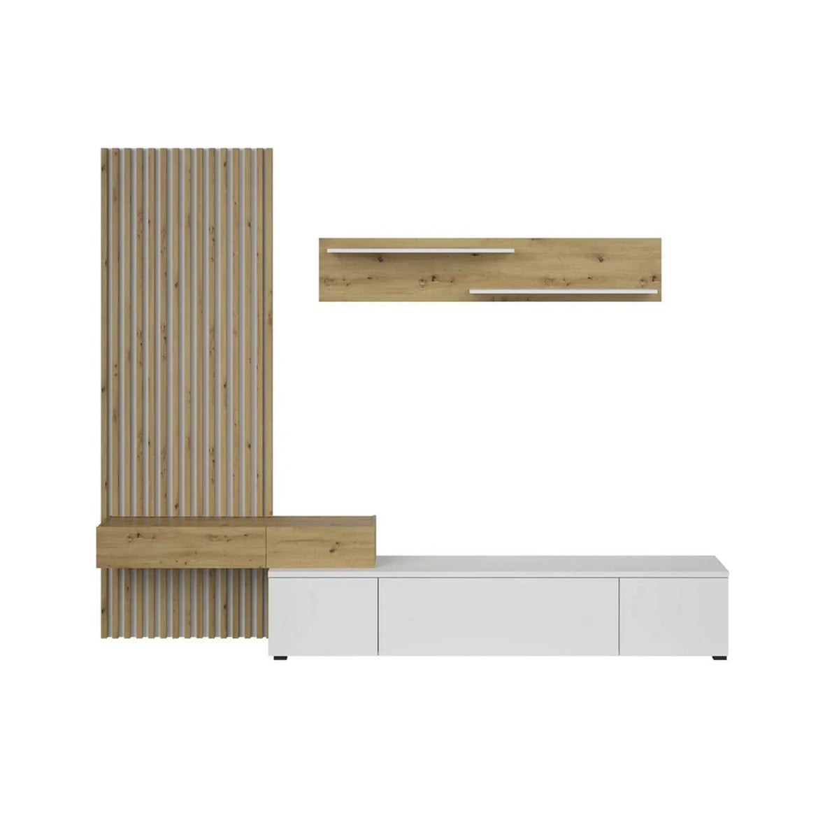Mobilier living REBECA PLUS, stejar artisan/alb, PAL, 250x43x200 cm