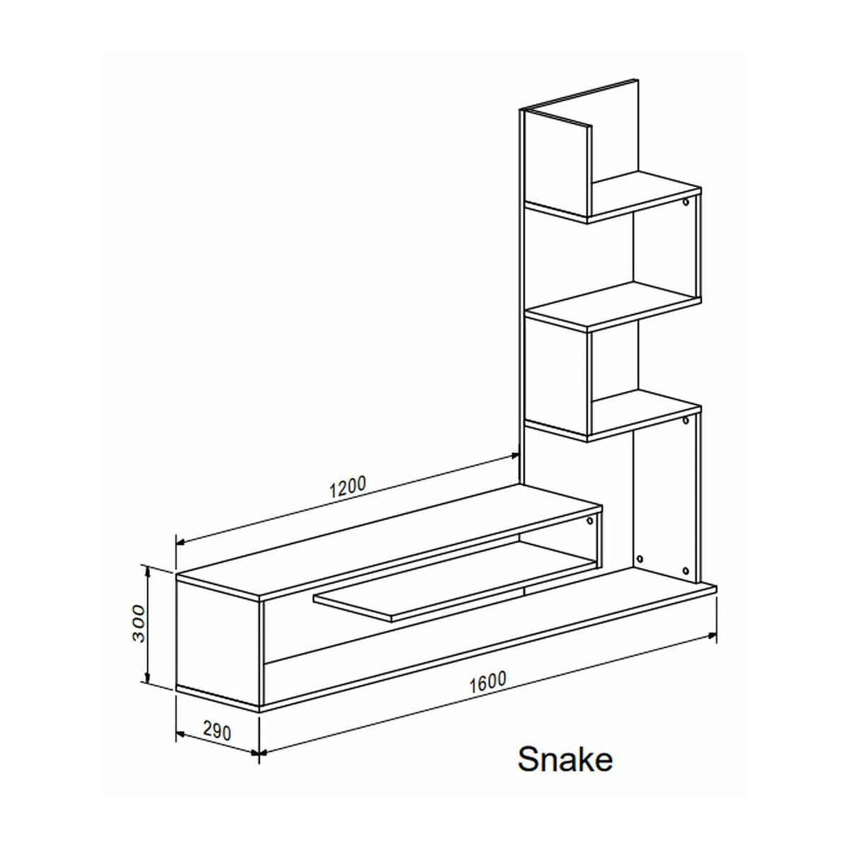 Mobilier living SNAKE, alb/stejar, PAL, 160x29x130 cm
