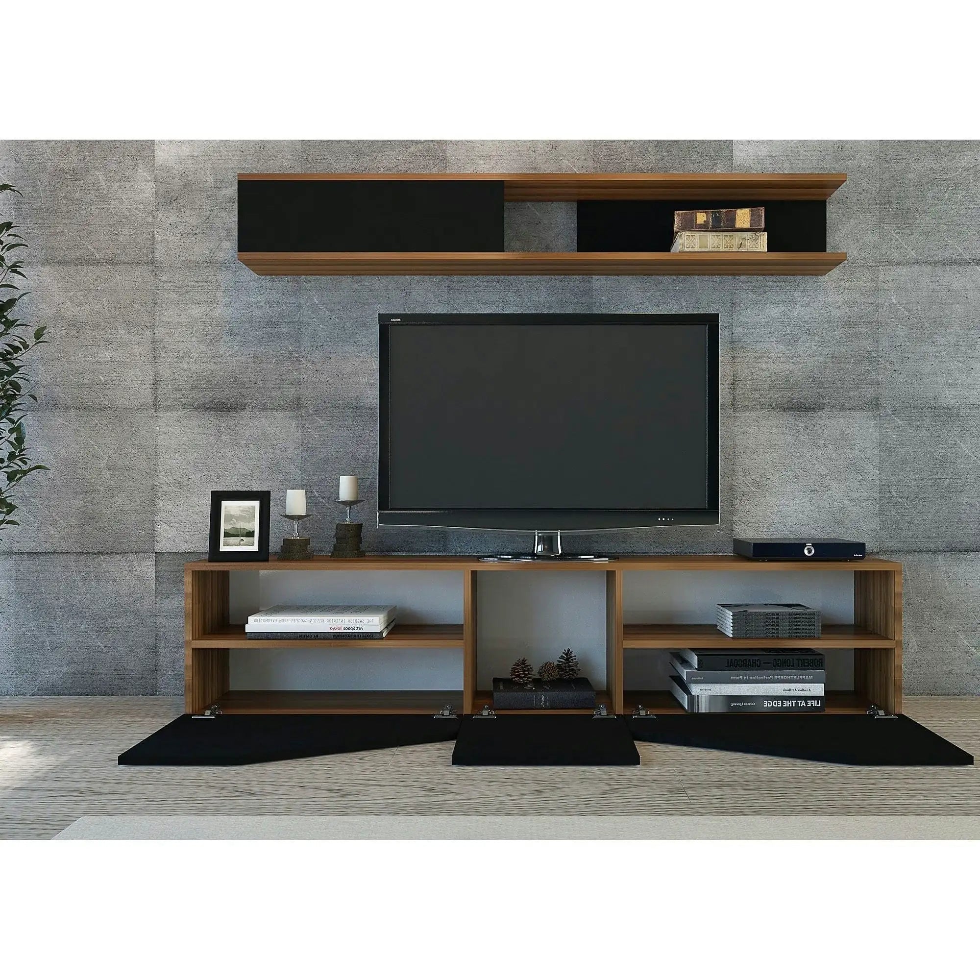 Mobilier living TAC, negru/nuc, PAL melaminat, 2 piese