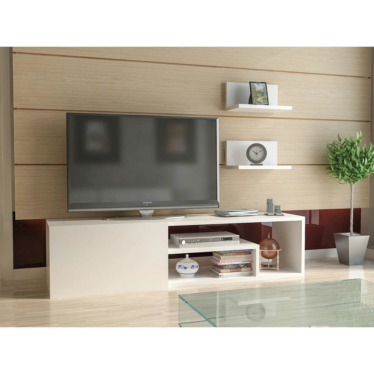 Mobilier living ZEPLIN, alb, PAL melaminat, 3 piese