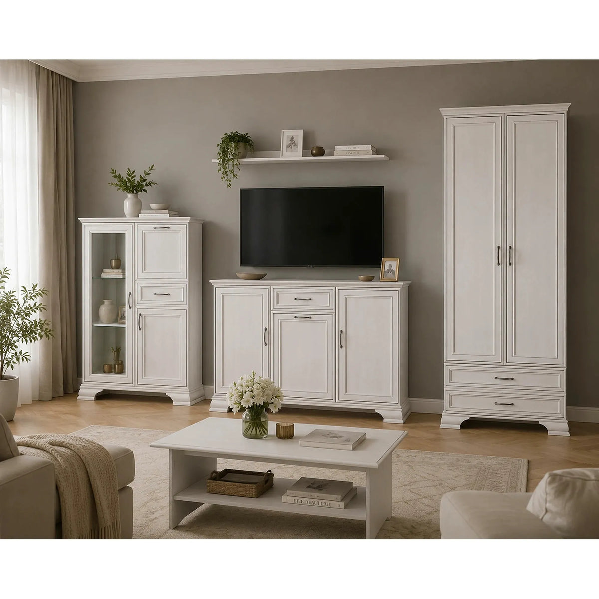 Mobilier sufragerie clasic TIFFANY II-3, grej, PAL laminat, 5 piese