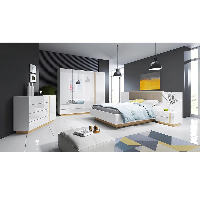 Set 2 noptiere CITY, alb/stejar, PAL laminat, 60x46x105 cm