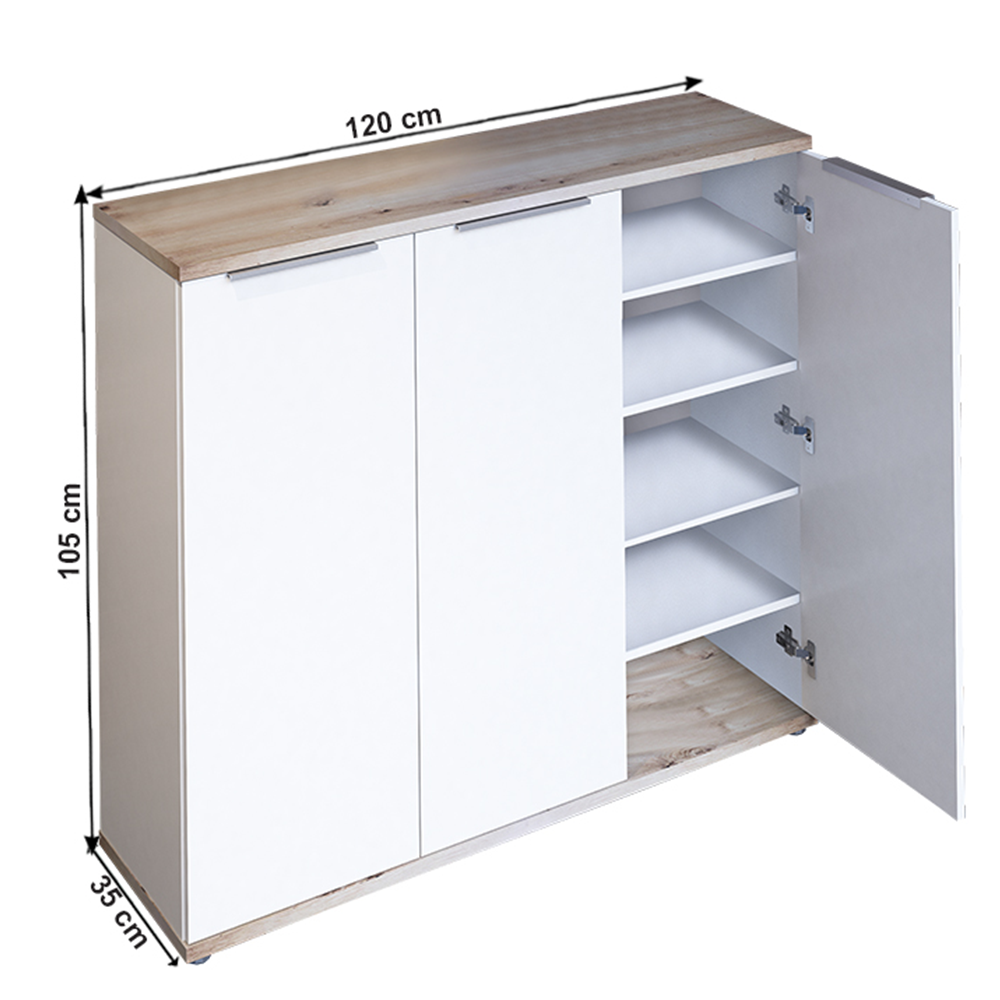 Pantofar MODINI TYP 2, stejar artisan/alb, DTD laminat/metal, 120x35x105 cm