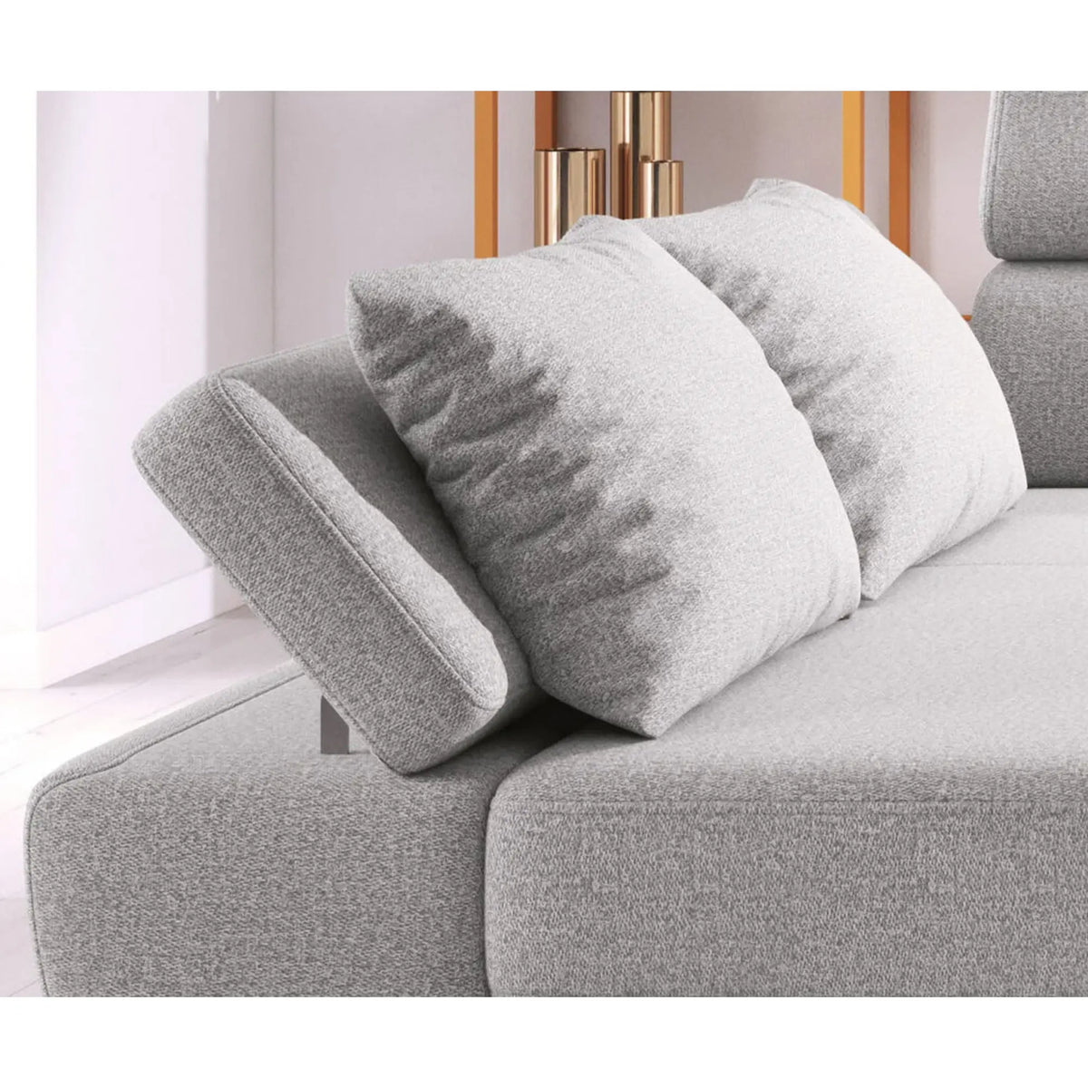 Coltar extensibil MOLINA MINI, sezlong stanga, stofa catifelata bej - Palladium 02, Gama Premium, cu lada depozitare, 277x189x90 cm