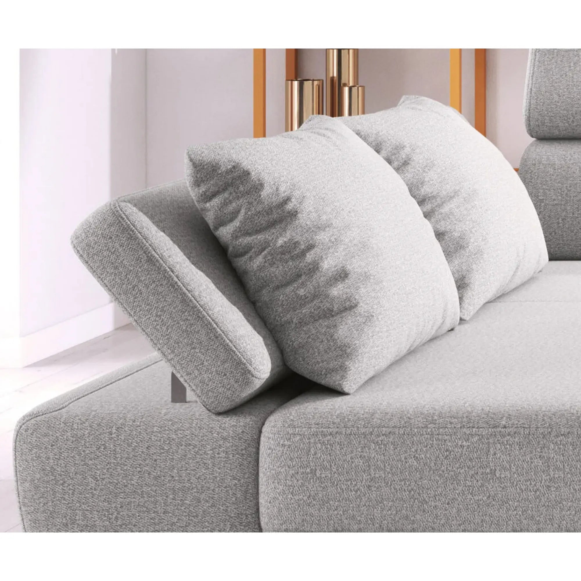 Coltar extensibil MOLINA MINI, sezlong stanga, stofa catifelata bej - Palladium 02, Gama Premium, cu lada depozitare, 277x189x90 cm