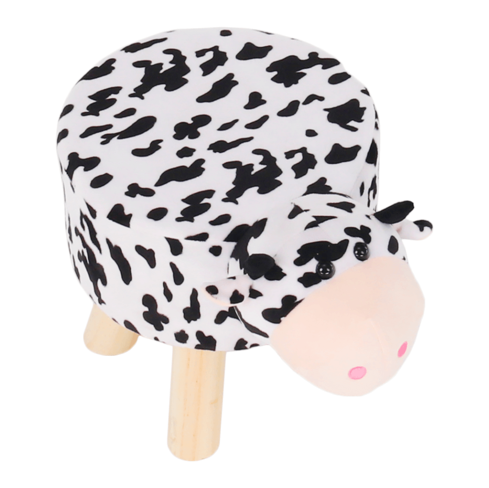 Taburet MOLLY, alb/negru, material textil/lemn, 47x28x31 cm
