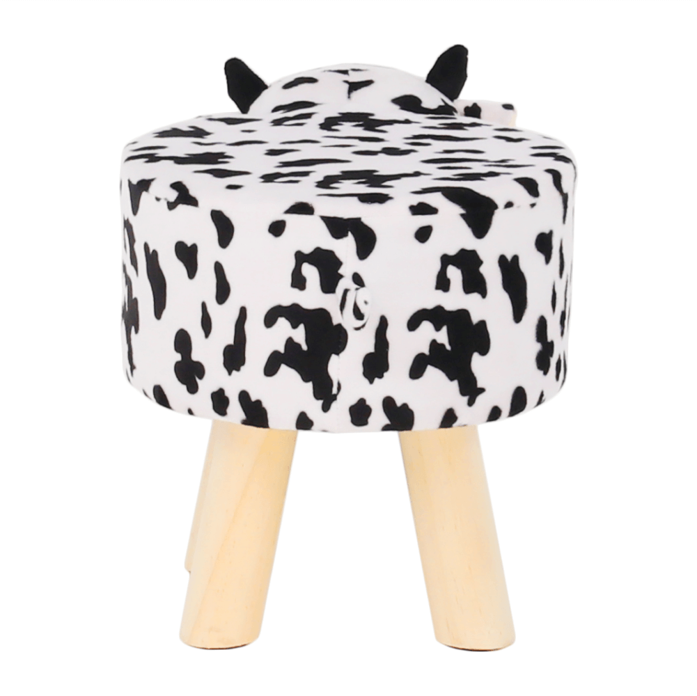 Taburet MOLLY, alb/negru, material textil/lemn, 47x28x31 cm