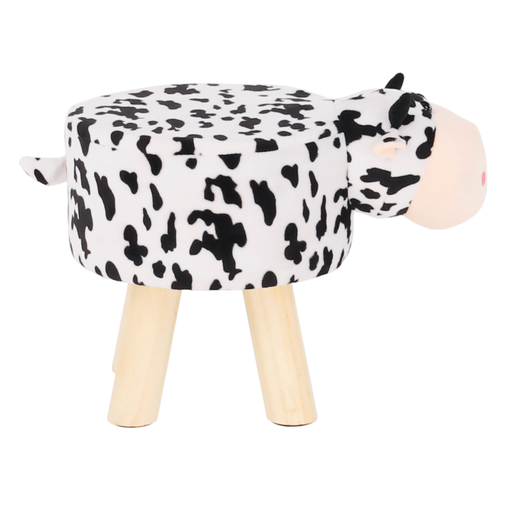 Taburet MOLLY, alb/negru, material textil/lemn, 47x28x31 cm