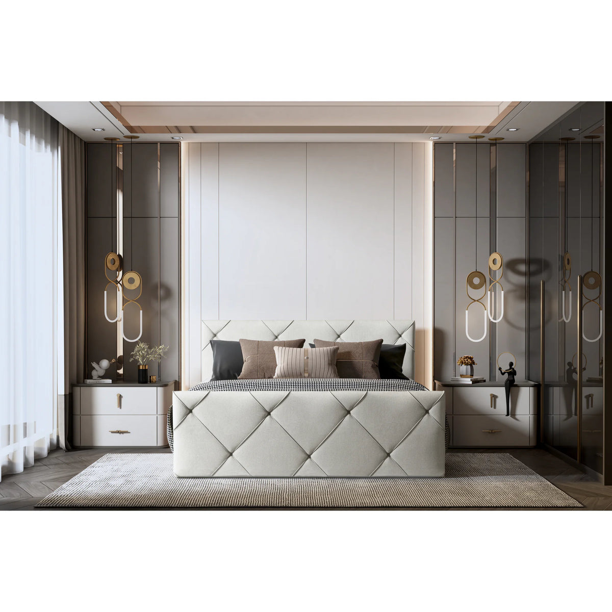 Pat boxspring MOSSA 160x200, personalizabil materiale gama Oferta Avantaj, cu saltele, topper si lada pentru depozitare