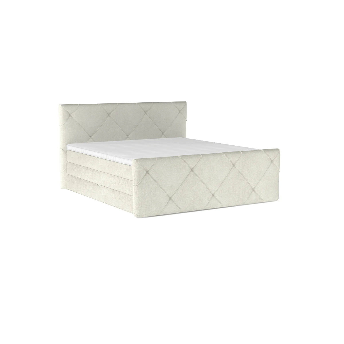 Pat boxspring MOSSA 180x200, personalizabil materiale Gama Premium, cu saltele, topper si lada pentru depozitare