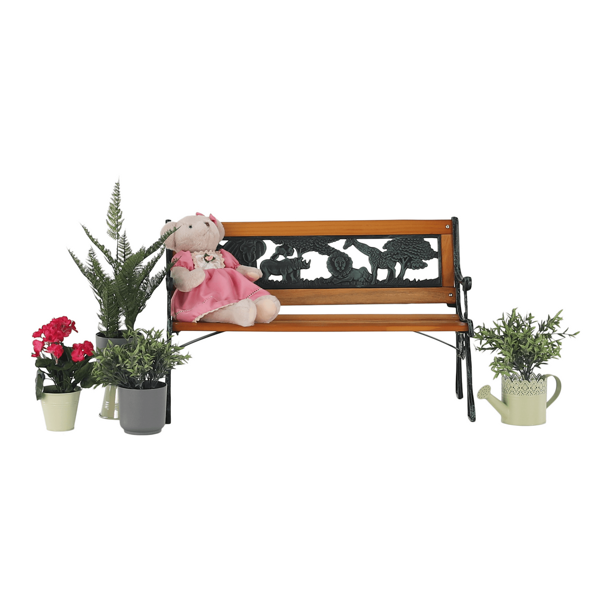 Banca gradina NADAZA, negru/stejar, lemn/metal, 82x40x48 cm