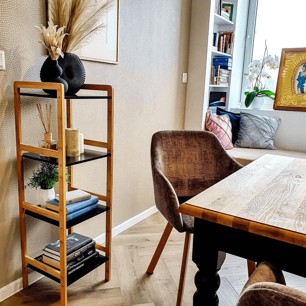 Etajera NAOKO, stejar natural/negru, 33x34x110 cm