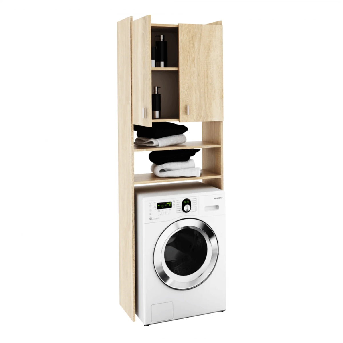 Dulap pentru masina de spalat NATALI, stejar sonoma, PAL melaminat, cu 2 usi, 64x32x190 cm