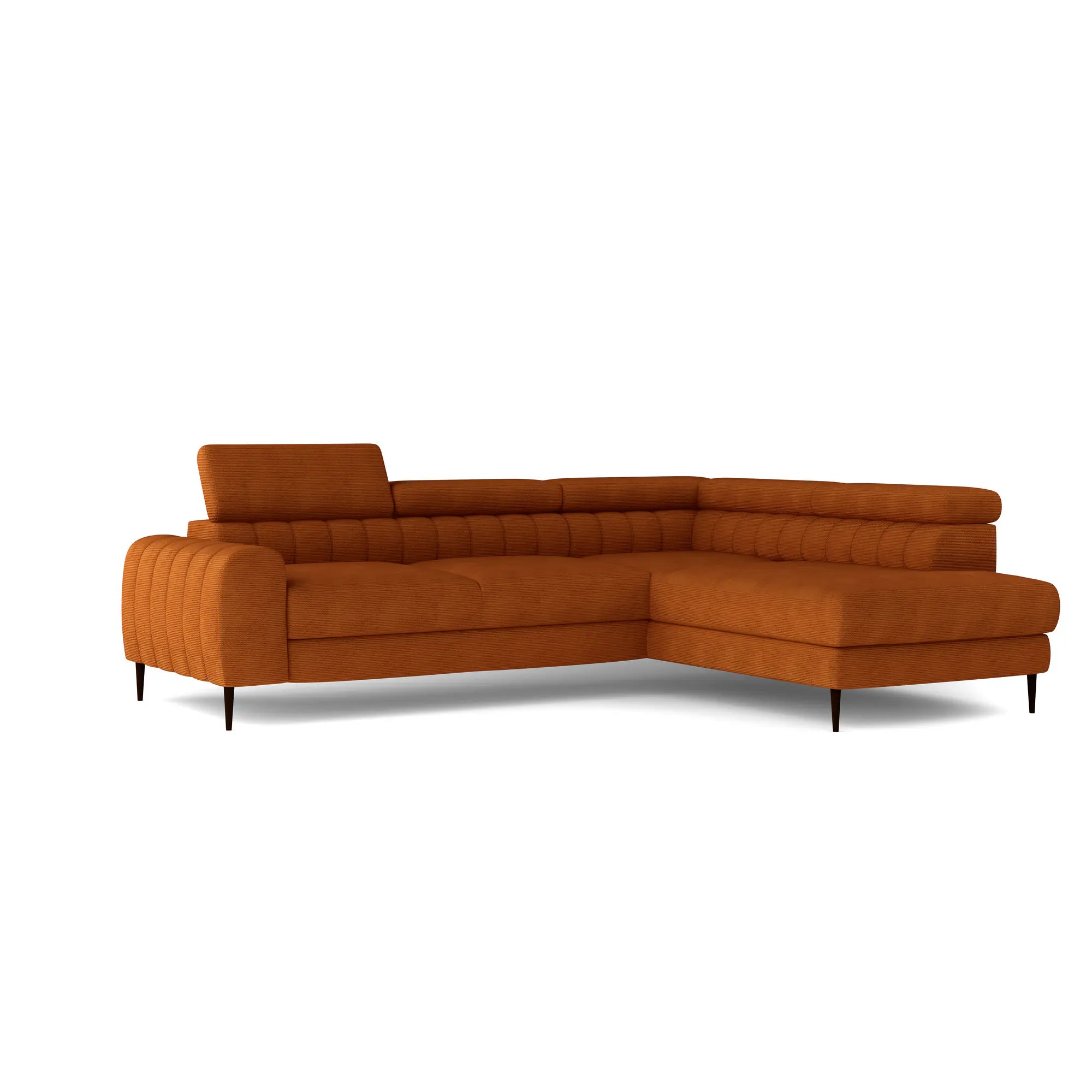 Coltar extensibil NAVAS L, personalizabil materiale Gama Premium, cu lada depozitare si tetiere reglabile, 246x175x86 cm